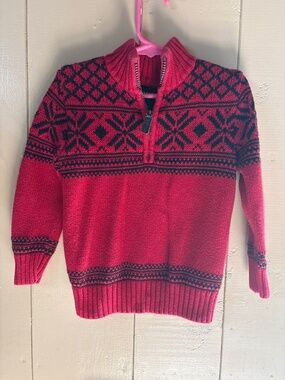Chaps 1/4 zip boys sweater red and black pattern